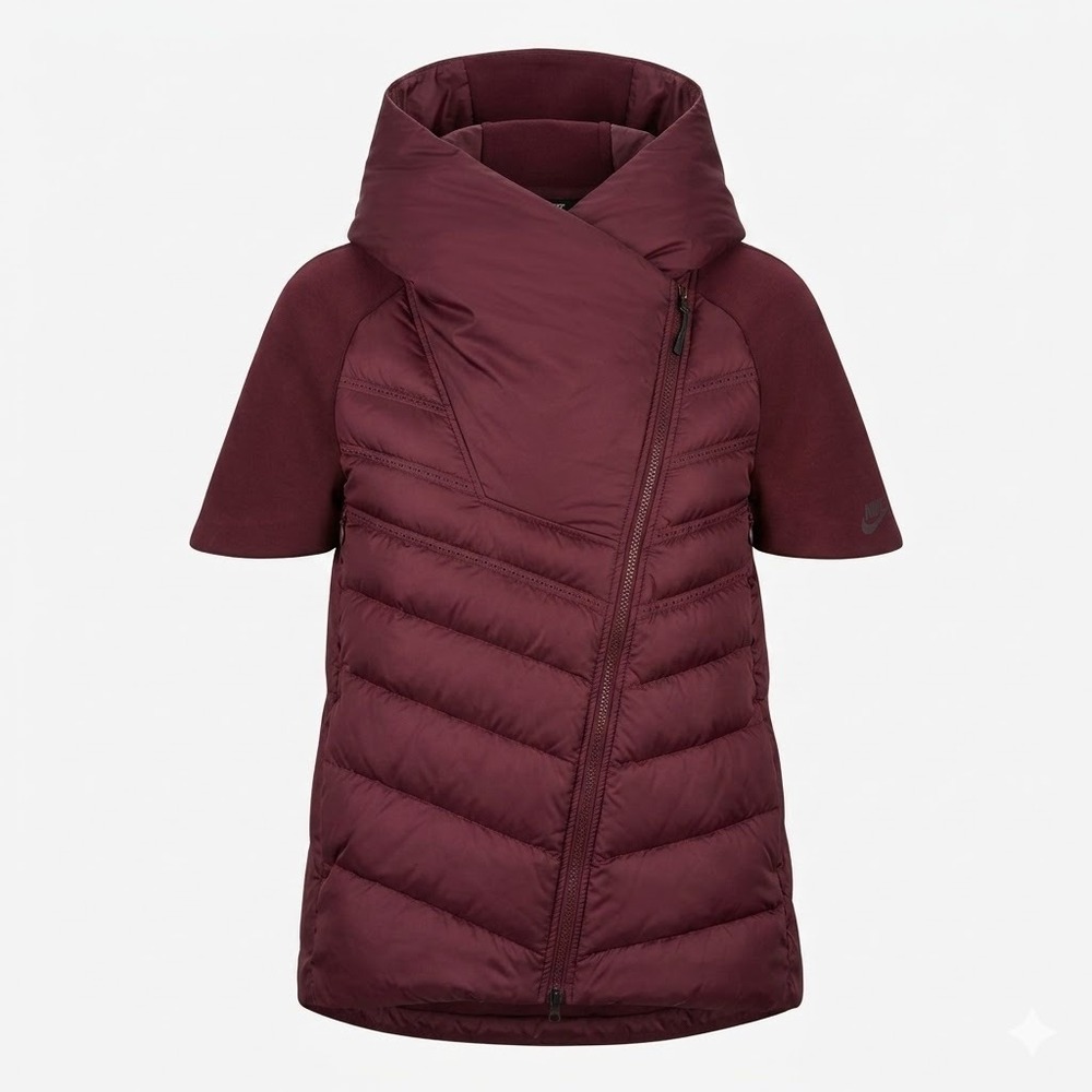 Nike Tech Fleece Aeroloft Short Sleeve Down Puffer Jacket Red Wine Small Quilted